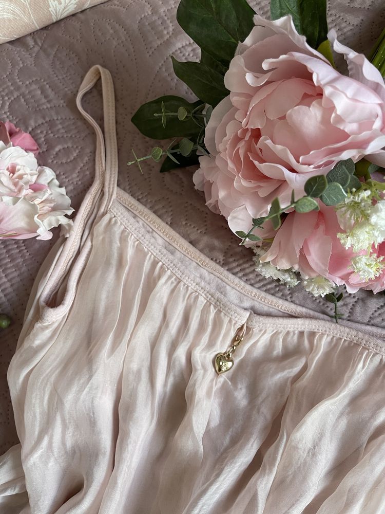 Top jedwabny pudrowy róż włoski coquette cute balletcore