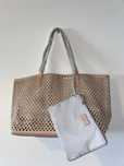 Mala Shopper bege e prateada Oriflame com bolsinha
