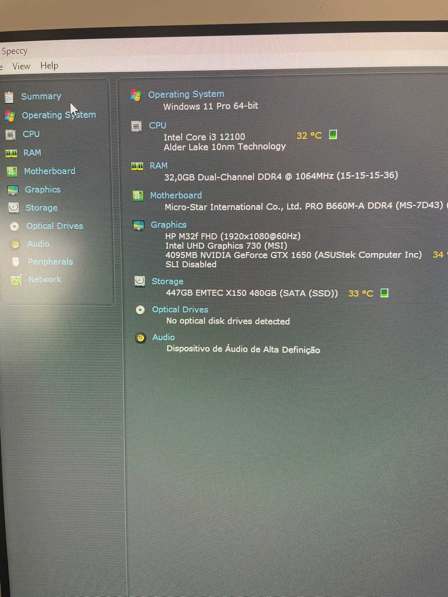 Pc Desktop Completo (i3 12100f + Geforce gtx 1650 4Gb + 32Gb) Usado