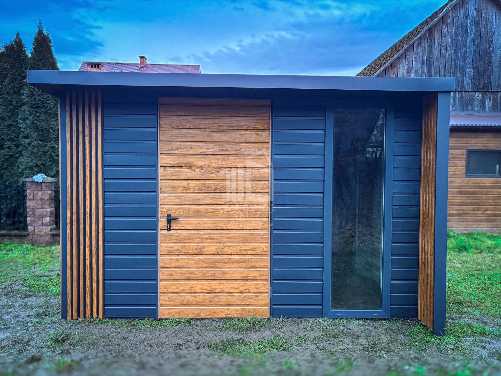 Schowek Domek Premium 3X3M + Wiata 0,5M Drzwi Dekor Z Lameli  Id903