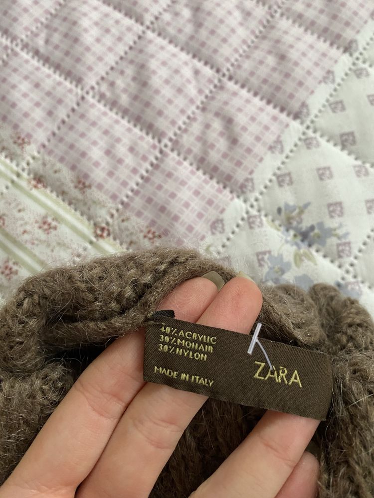 Jasny brązowy dłuższy sweterek sweter z golfem M 38 zara golf moher