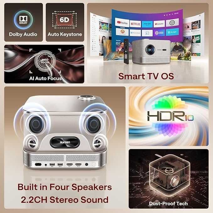 Projektor AURZEN F503 BOOM3 300 WiFi BT FULL HD 1920x1080 HDMI NETFLIX