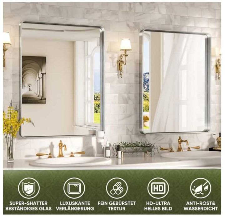 Wiszące lustro 60x90cm w metalowej ramie kolor srebrny