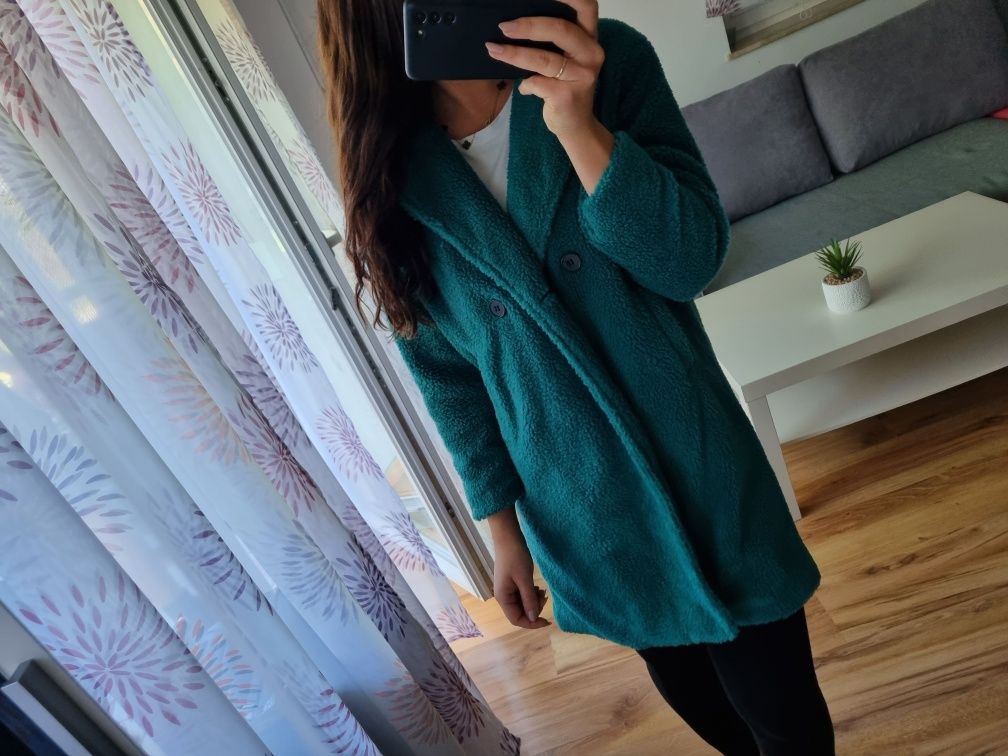 Płaszczyk misiek butelkowa zieleń Shein 10 lat / 140 cm / S