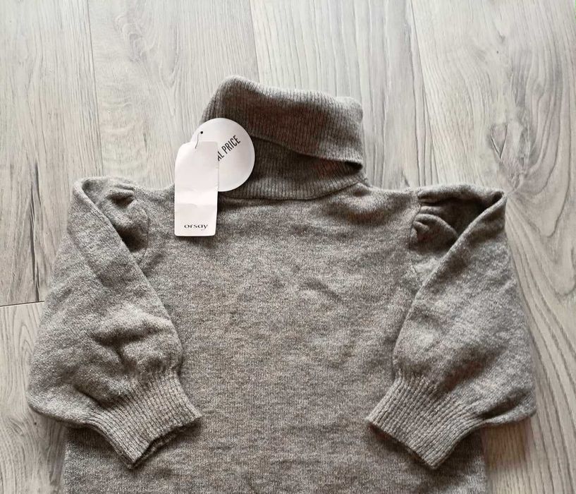 Sukienka dzianinowa z golfem ORSAY Beżowa r. 34 XS święta NOWA