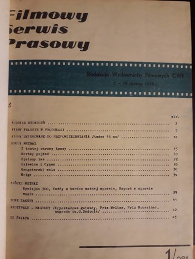 Czasopismo Filmowy serwis prasowy 1973 w twardej oprawie