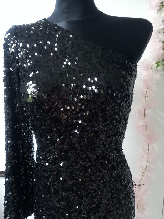 Sukienka Mini mała czarna cekiny Made in Italy 34, 36, XXS, XS bal wes
