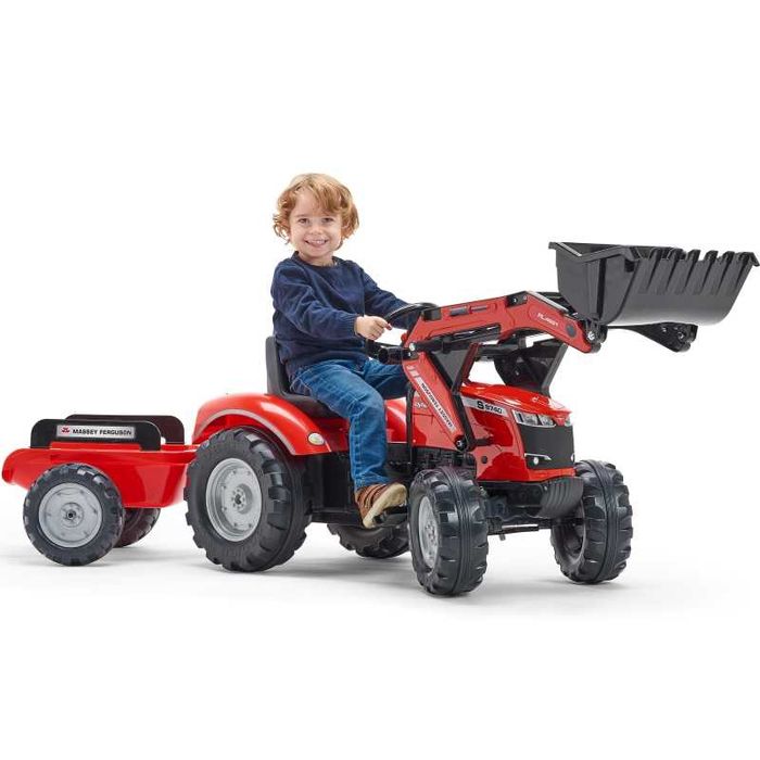 super Traktor Massey Ferguson Czerwony na Pedały z Przyczepką od 3 Lat