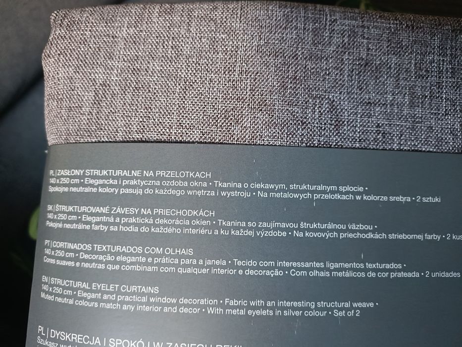 Szare strukturalne zasłony na przelotkach 2 sztuki 140/250