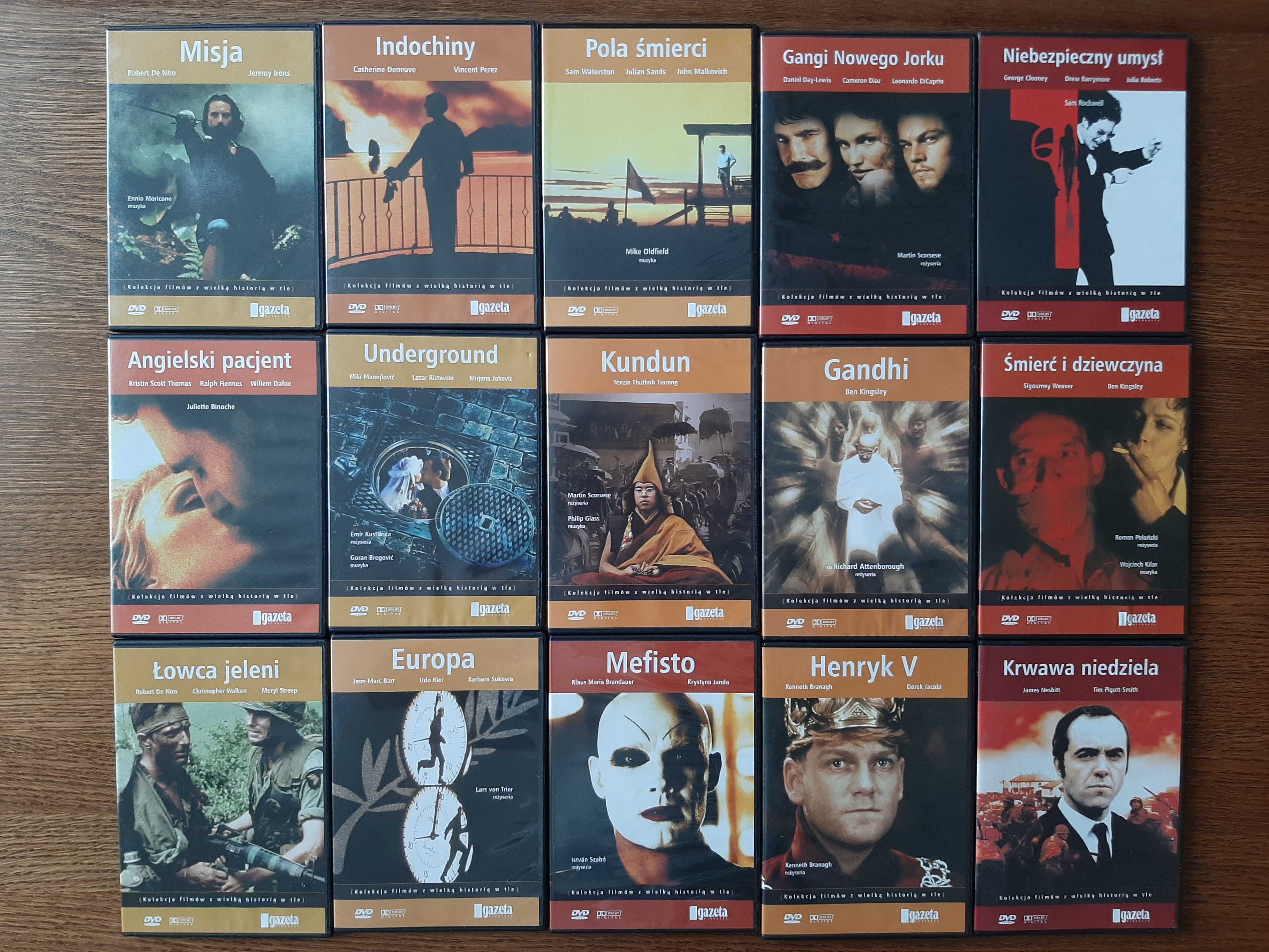 Kolekcja filmów z wielką historią w tle - 15 płyt DVD całość, komplet!