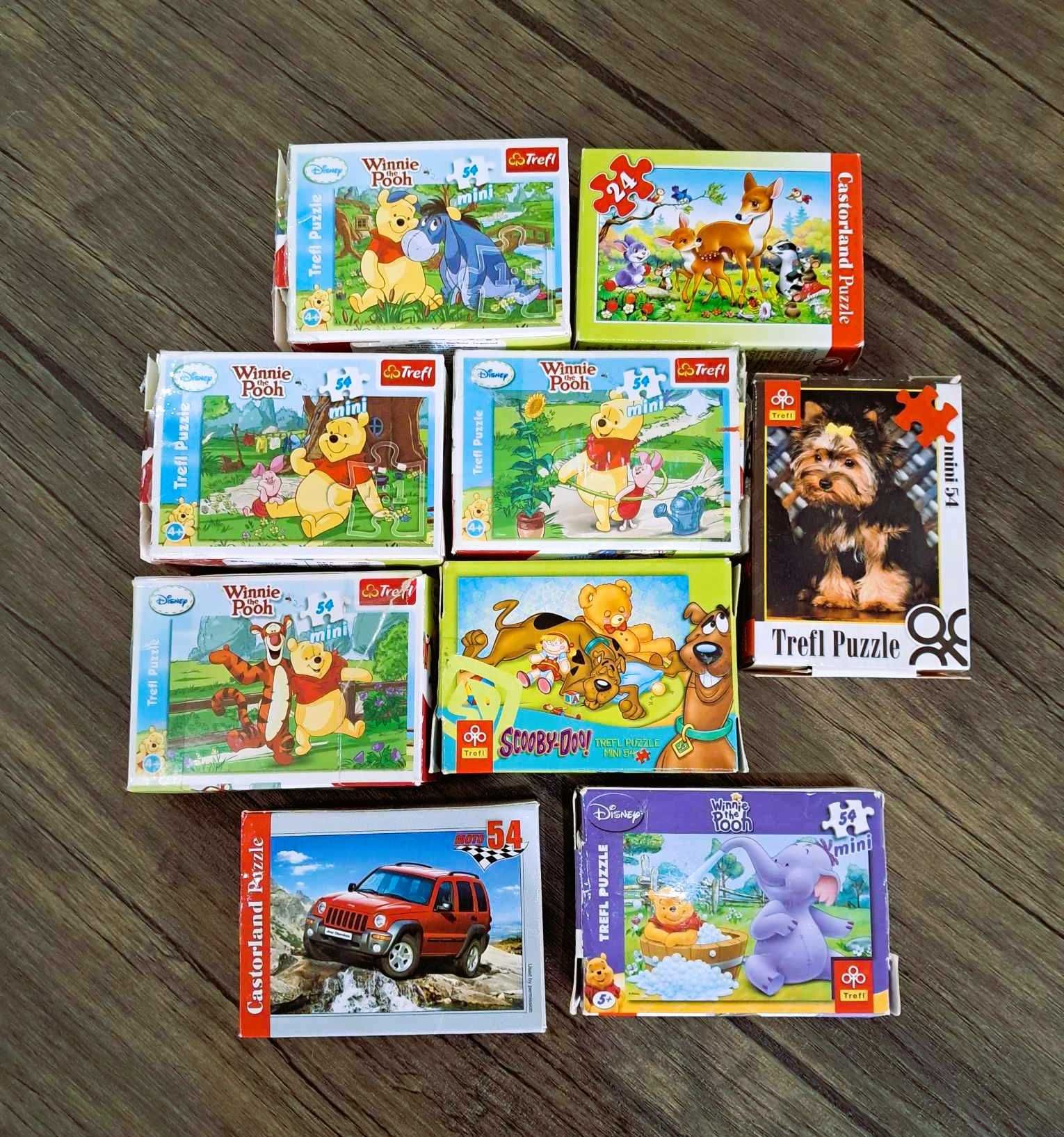 Puzzle 54 mini, 7 x TREFL + 2 x Castorland, Kubuś Puchatek i inne