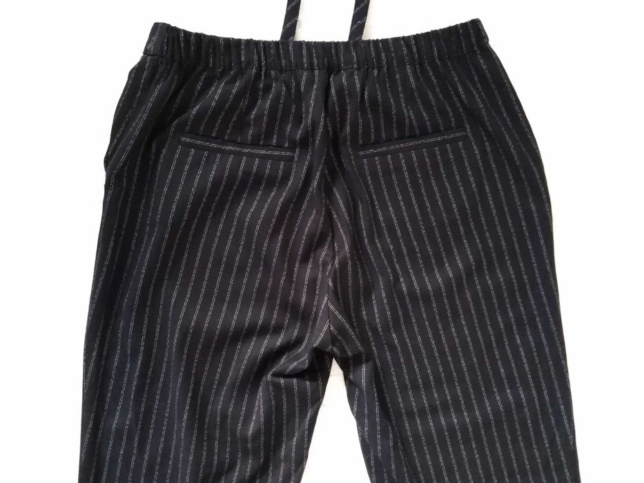Calças Riscas Preto e Branco Mango Casual M