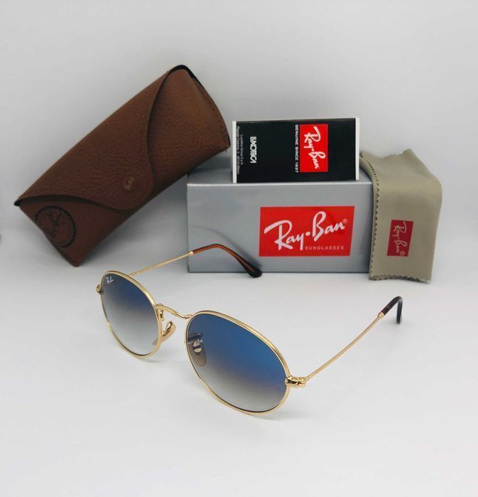 Солнцезащитные овальные очки Ray Ban Oval 3547 Gold-mBlue 54мм стекло