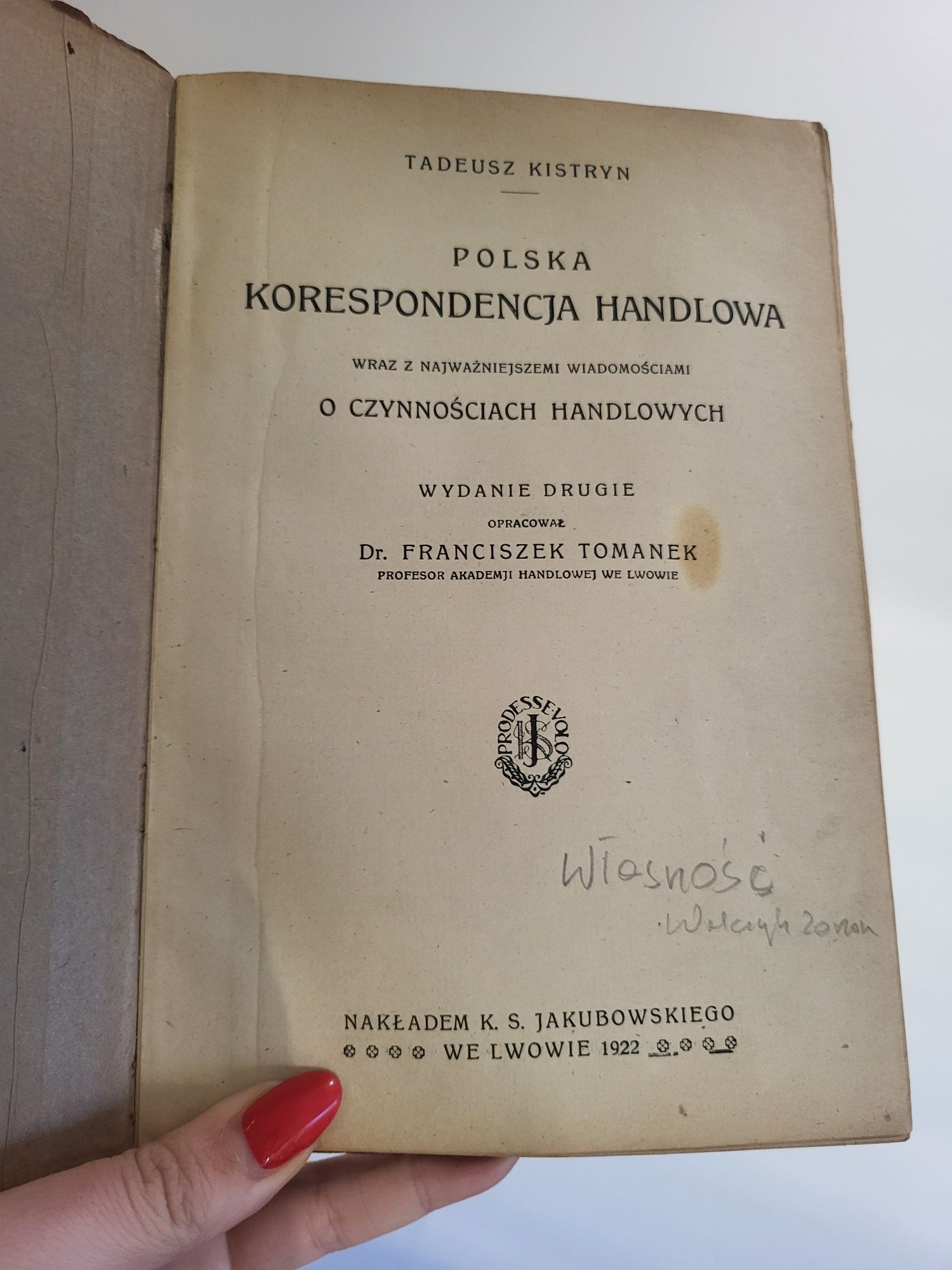Polska korespondencja handlowa Kirstyn Tomanek 1922 Lwów