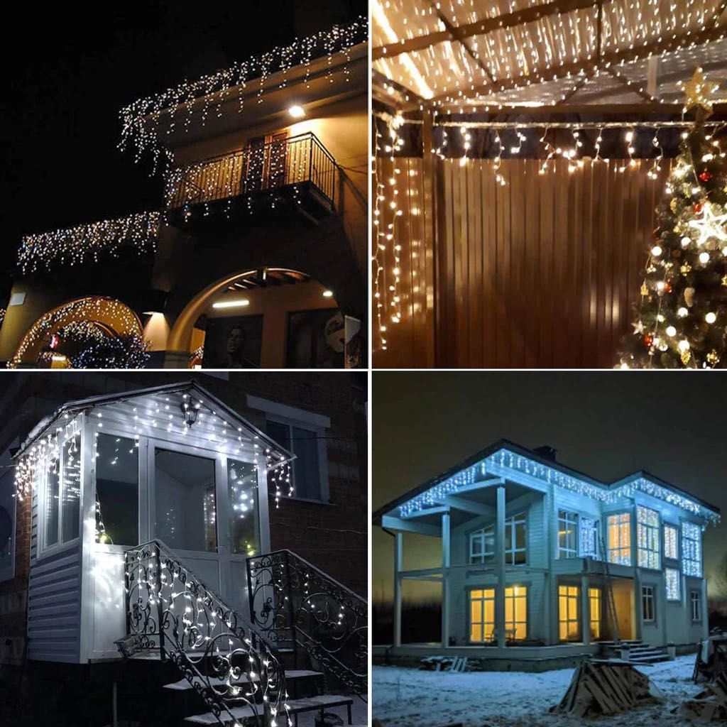 Lampki soplowe 9m 300 LED białe zewnętrzne wiszące 8 trybów sople