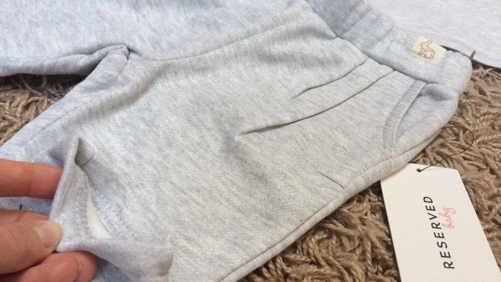 Nowe spodnie dresowe baggy dla dziewczynki reserved 86 cm szare srebrn