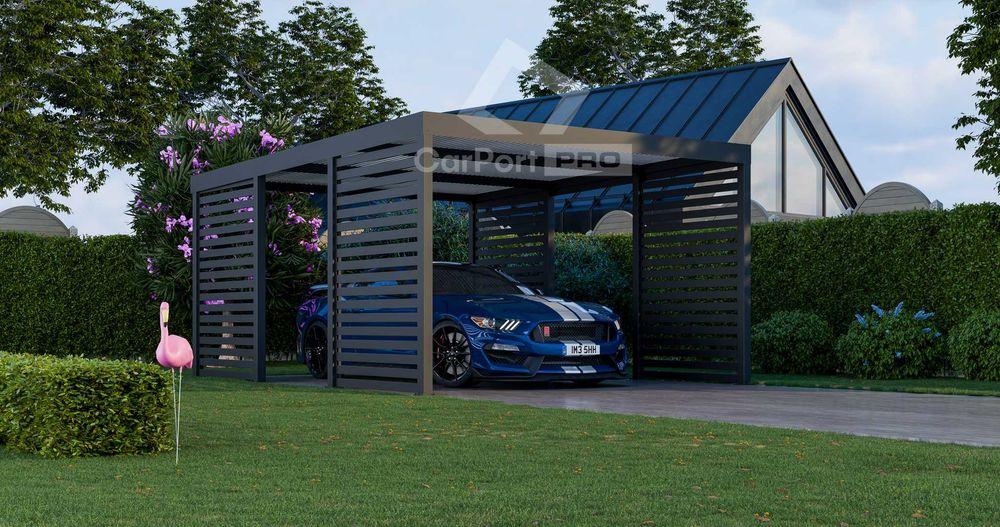CarPort PREMIUM - wiata samochodowa 4x5 - antracyt - zabudowa  CP104