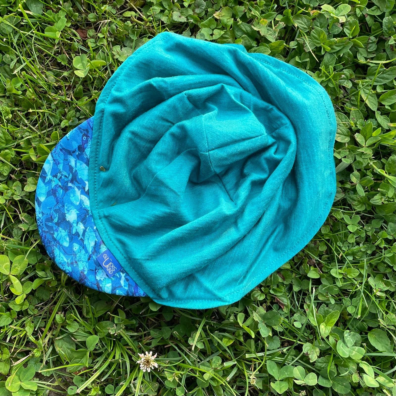 Czapka merino z jedwabiem Glückskind szmaragdowa rybki r.XL 3-7 lat
