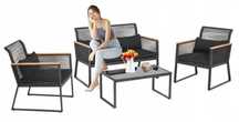 Zestaw mebli ogrodowych sofa 2os stół 2 fotele drewno szary czarny