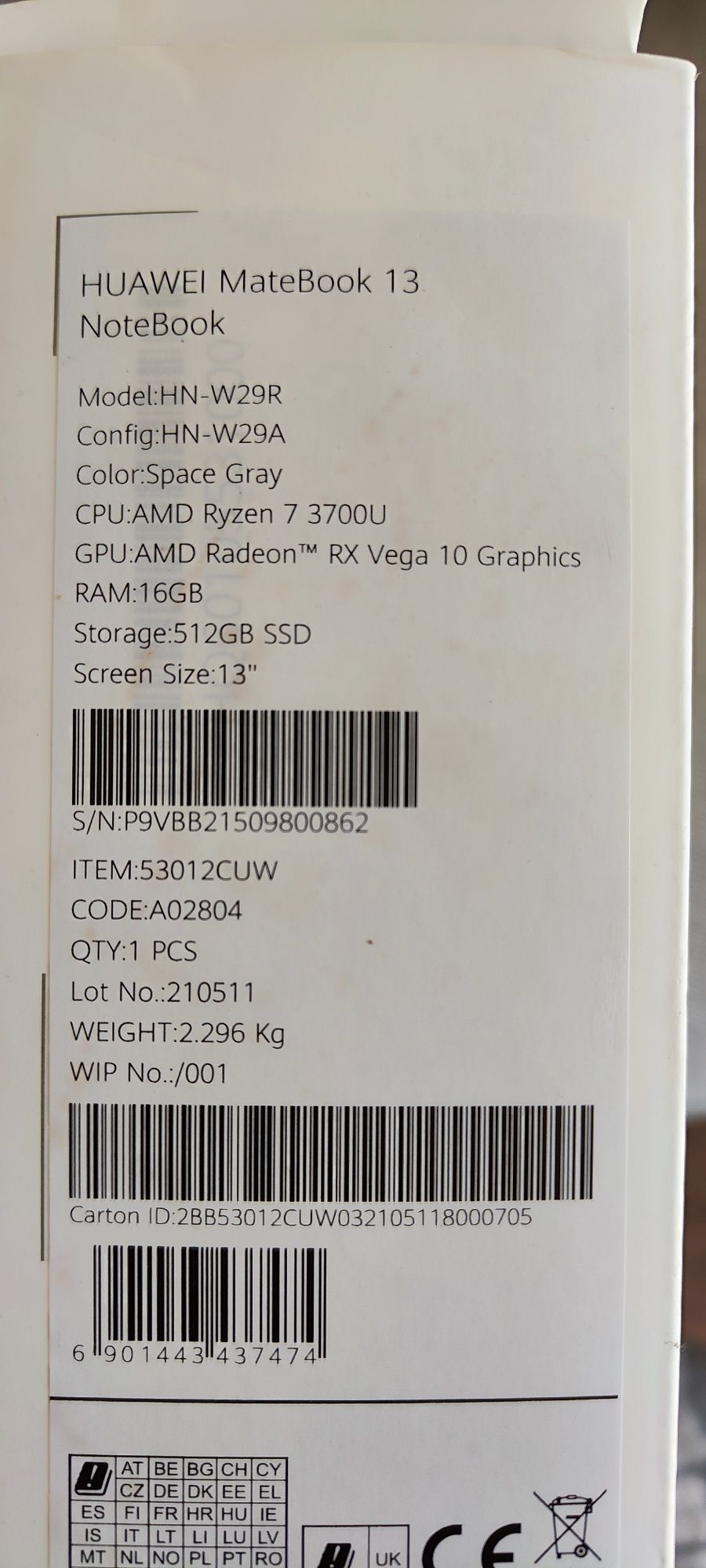 Huawei matebook 13 Ryzen 7 16/512GB