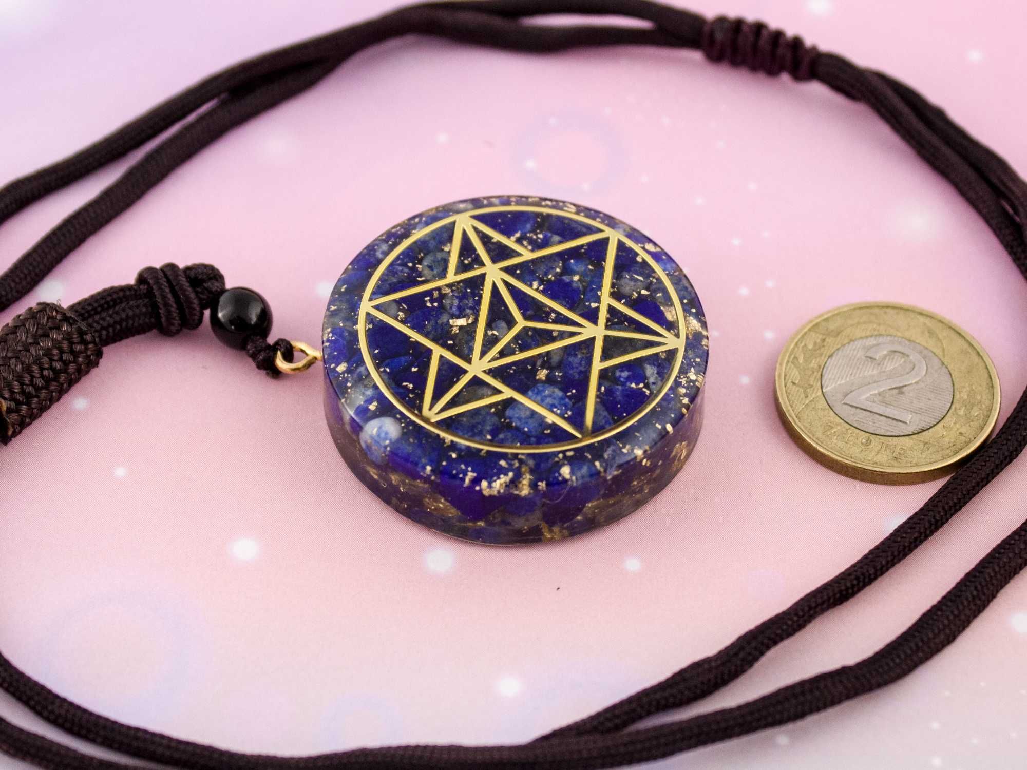 Piękny Naszyjnik Lazuryt Złota Folia Prezent Energia Lapis Lazuli