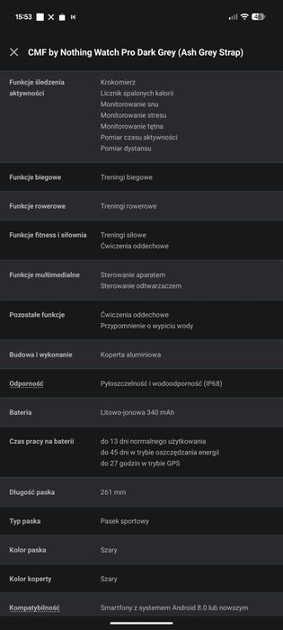 Zegarek CMF by Nothing Watch Pro Dark Grey (Ash Grey Strap)