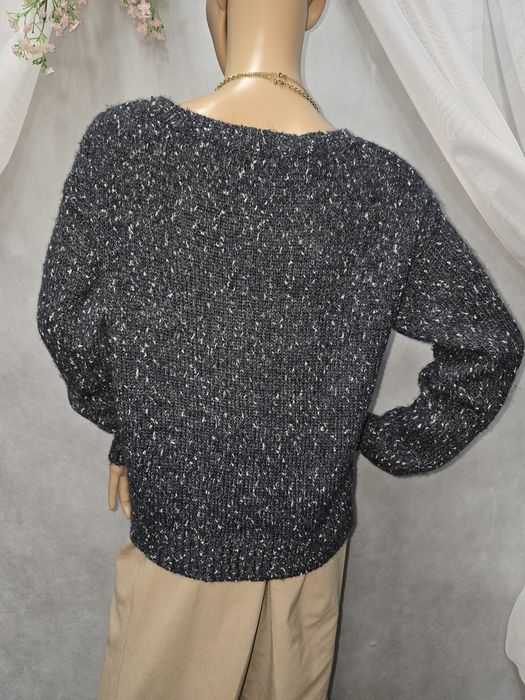 Krótki sweter ciemny  granatowy ze srebrną nitką oversize L Guess