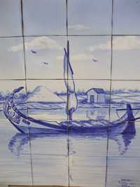 Painel de azulejos rústicos: Moliceiro +2 paisagens