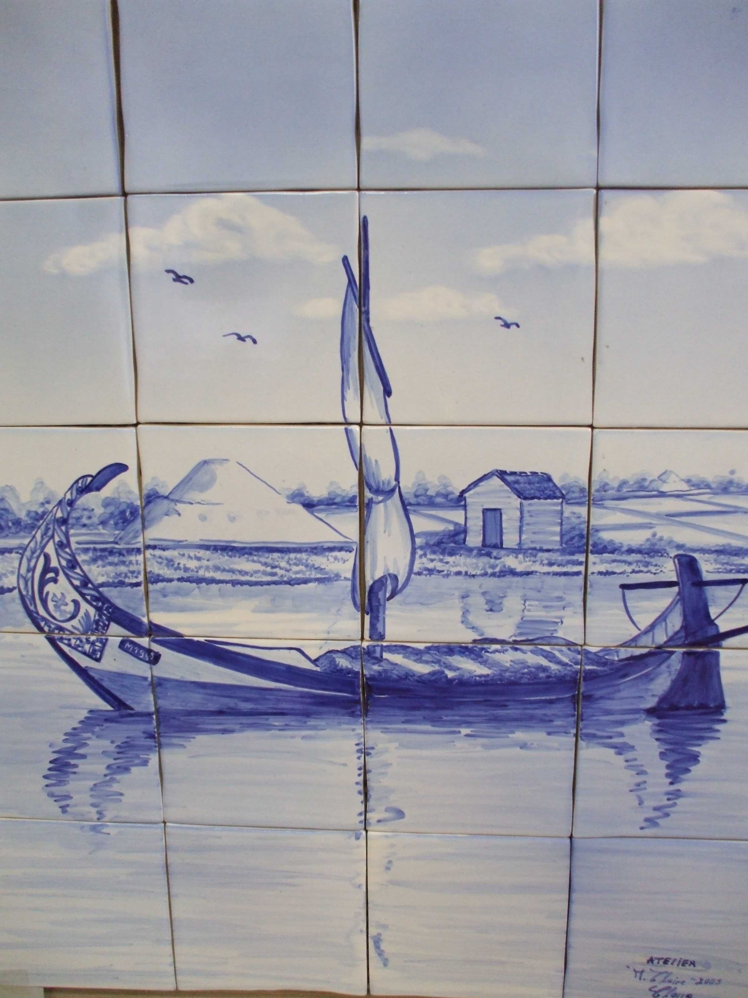 Painel de azulejos rústicos: Moliceiro +2 paisagens