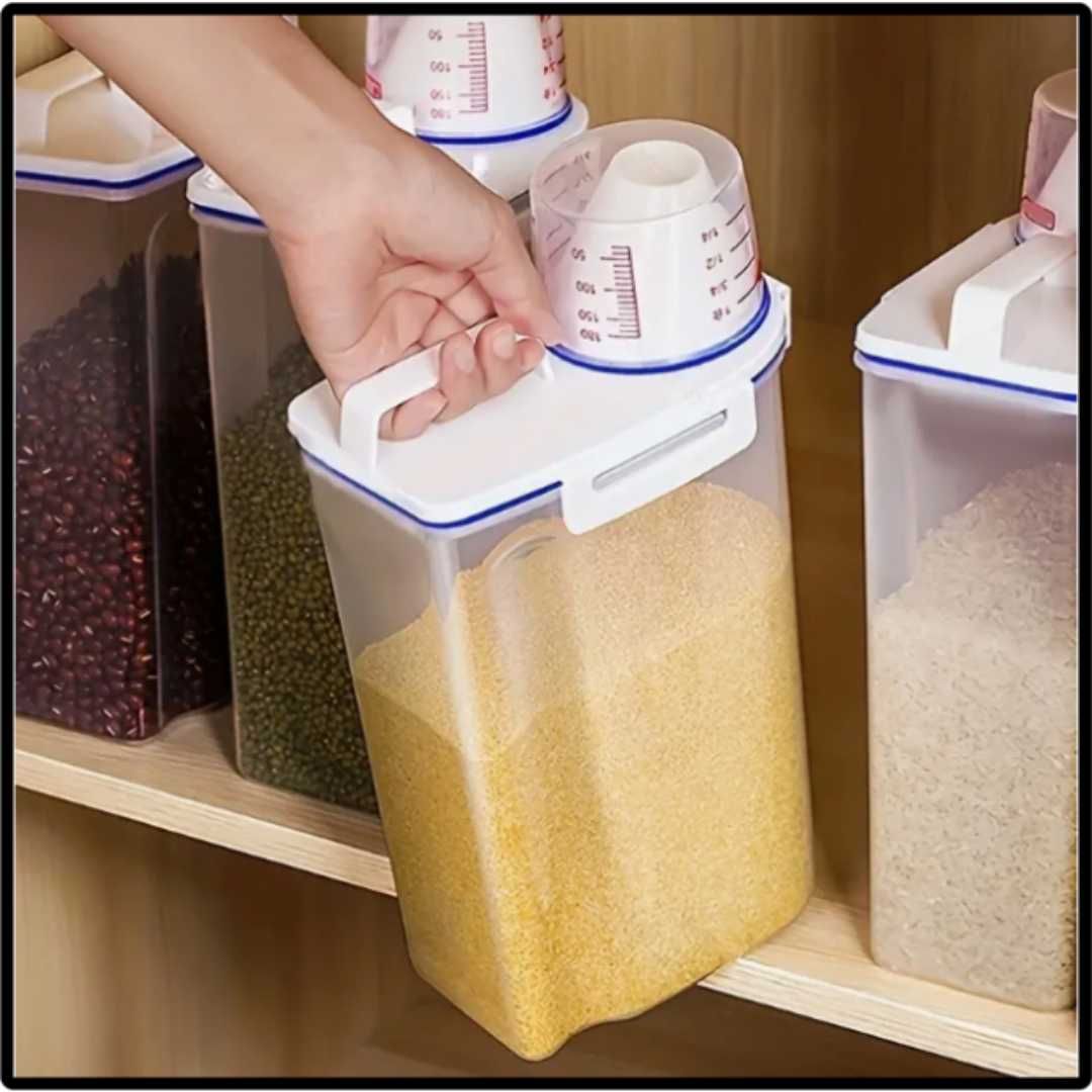 "Wiadro na Ryż z Miarką: Suchy Produkt, Duża Pojemność!"