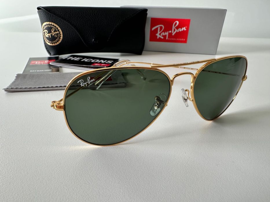 RayBan Original RB3025 Aviator Arista Gold Green G15 Novos