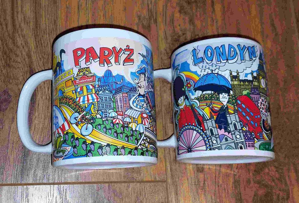 Kubki do kawy herbaty z grafiką miast: PARYŻ i LONDYN