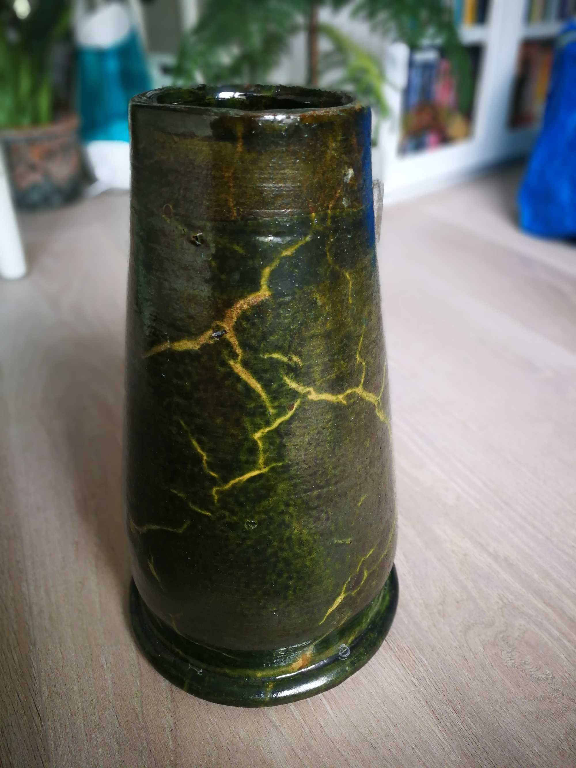 wazon zielony PRL kolekcjonerski zielony ciekawe spękania
