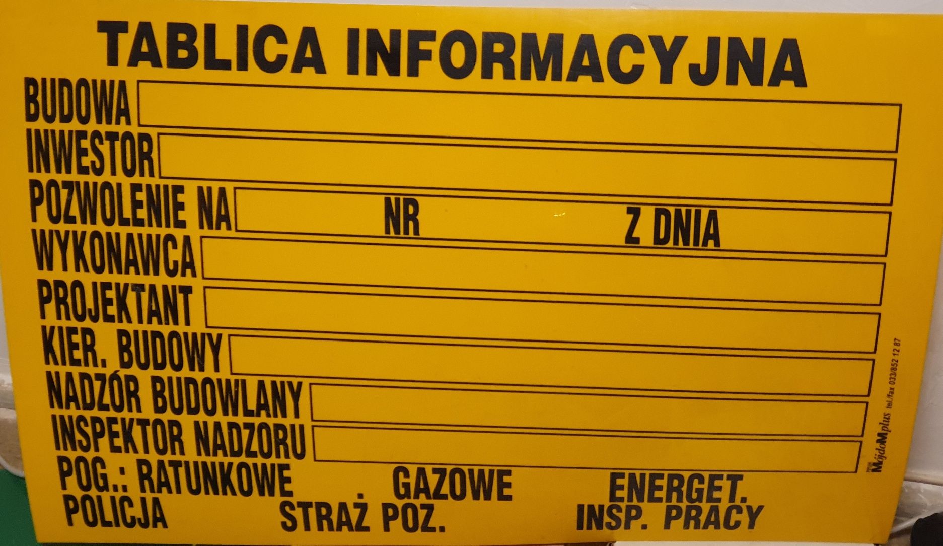 Tablica informacyjna na budowę. Duża.