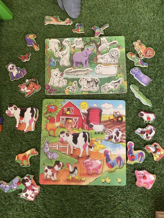 Puzzle de madeira quinta, selva, transportes