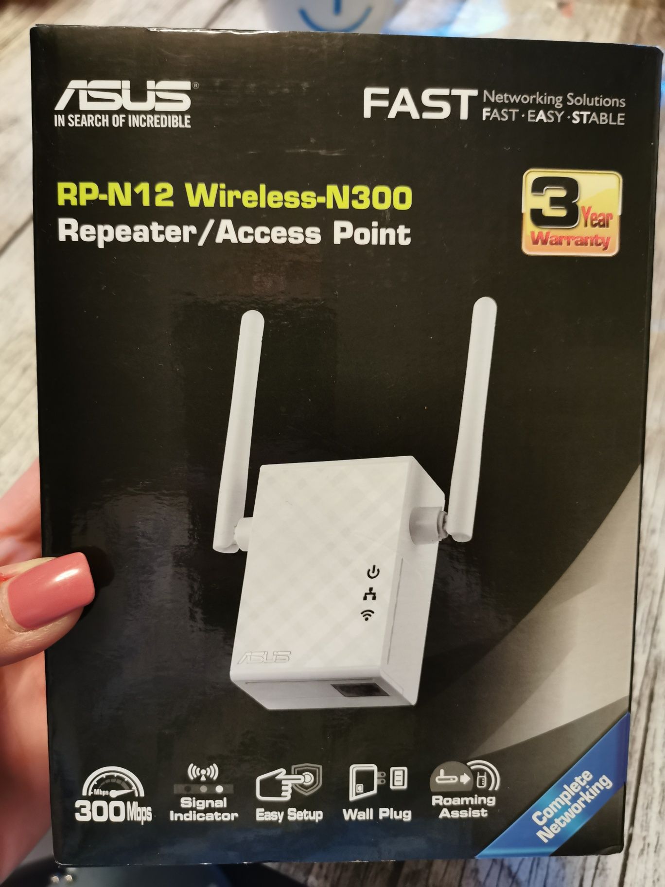 Wzmacniacz WiFi Asus RP-N12 Wireless -N300 pudełko dowód zakupu