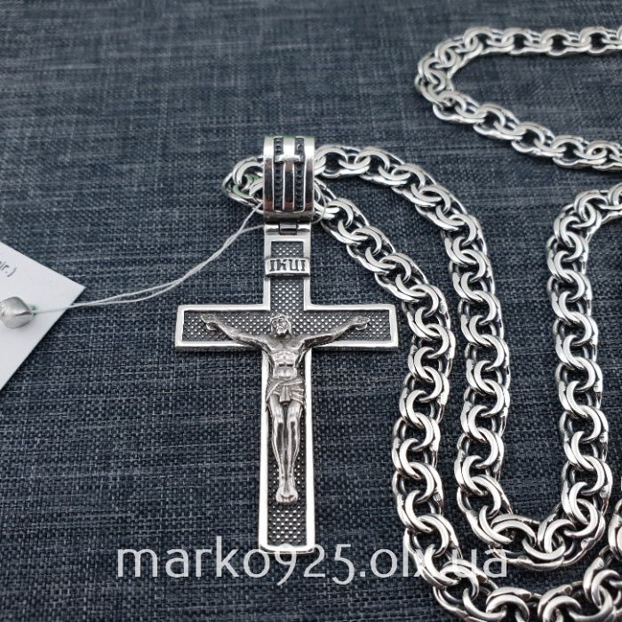 Серебряная цепочка Бисмарк и крестик Срібний ланцюг хрест 925