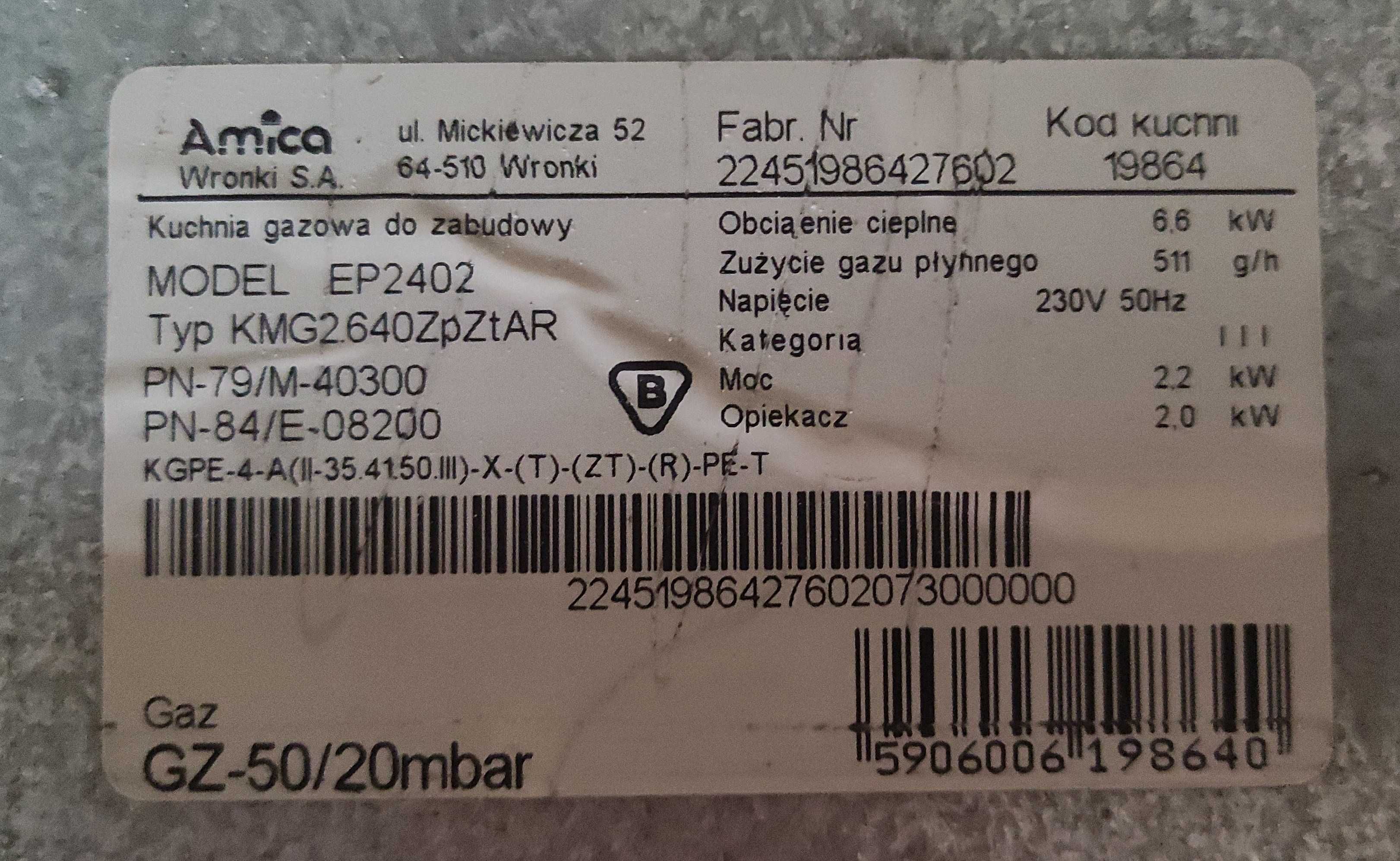Piekarnik elektryczny do zabudowy AMICA EP2402 sprawny