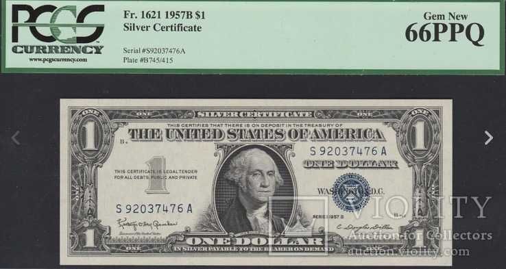 1 долар США 1957 B silv certificate PCGS graded Gem New 66! 476A (122)