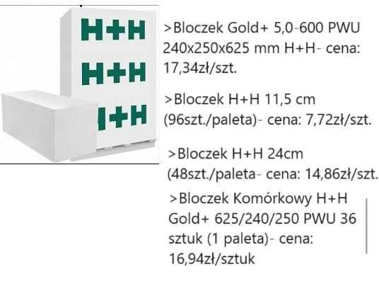 Bloczki komórkowe  H+H oraz bloczki silikatowe H+H