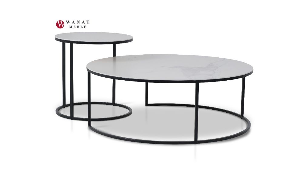Podwójny stolik kawowy spiek kwarcowy okrągły