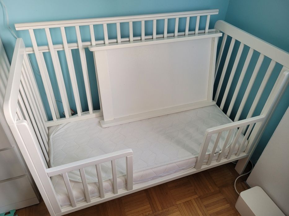 Łóżeczko drewniane białe Woodies Classic Cot 120x60 zestaw