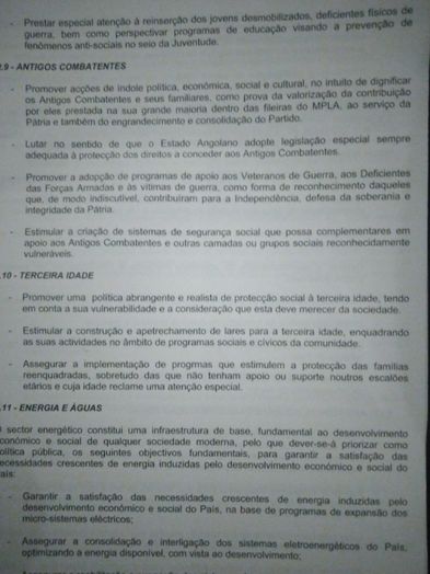 Angola- programa e estatutos do partido MPLA