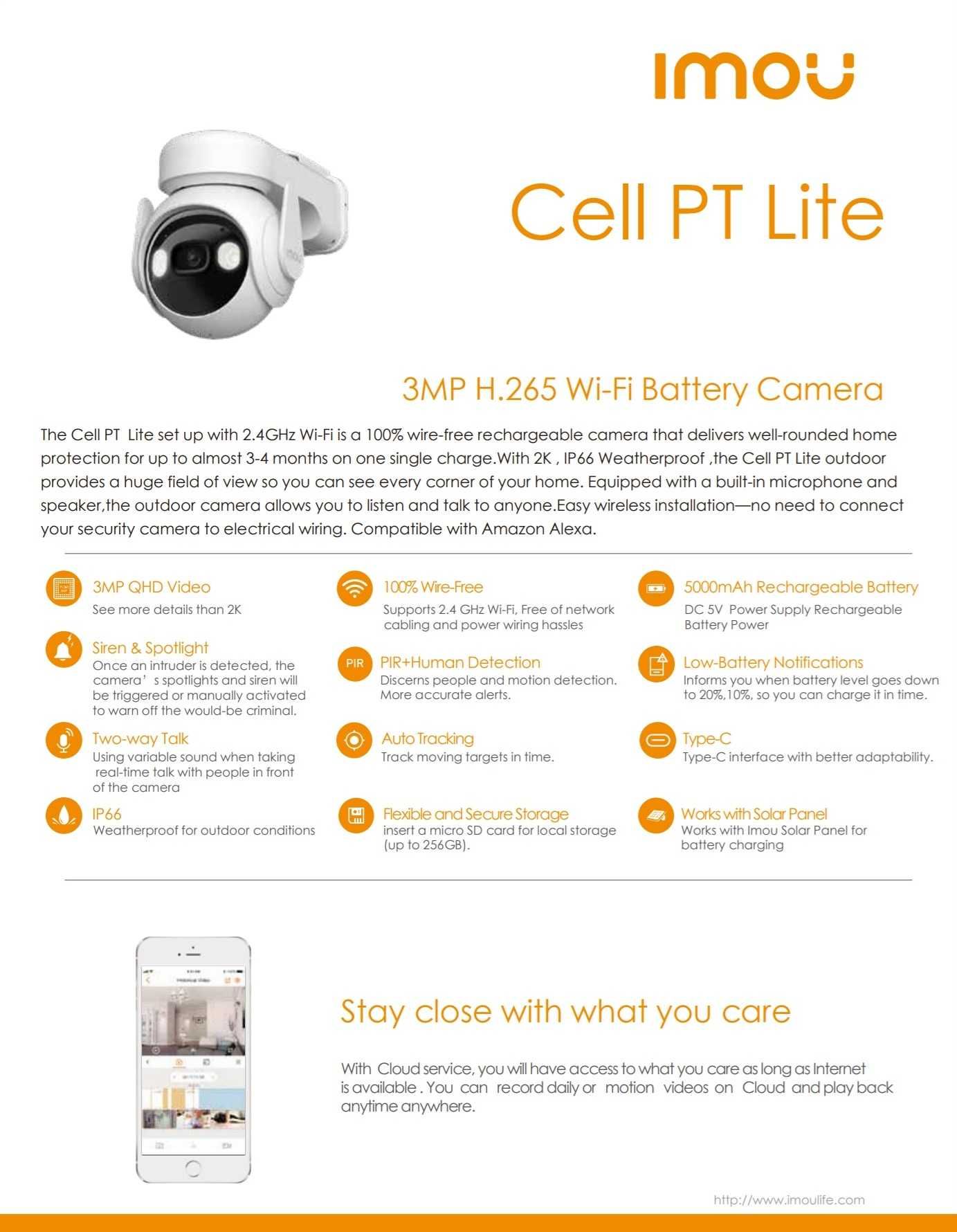 Аккумуляторная камера Imou Cell PT Lite 3mp Kit + солнечная панель