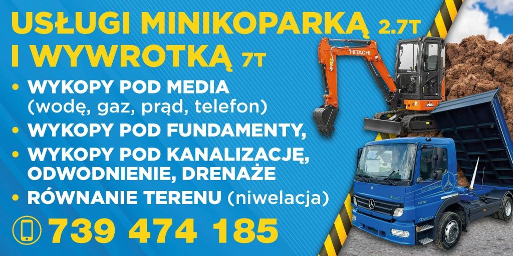 Usługi minikoparką, usługi wywrotką, prace ziemne, roboty ziemne.