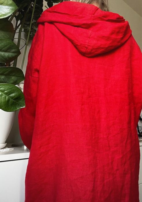 100% len lniana kurtka bluza kardigan czerwona M