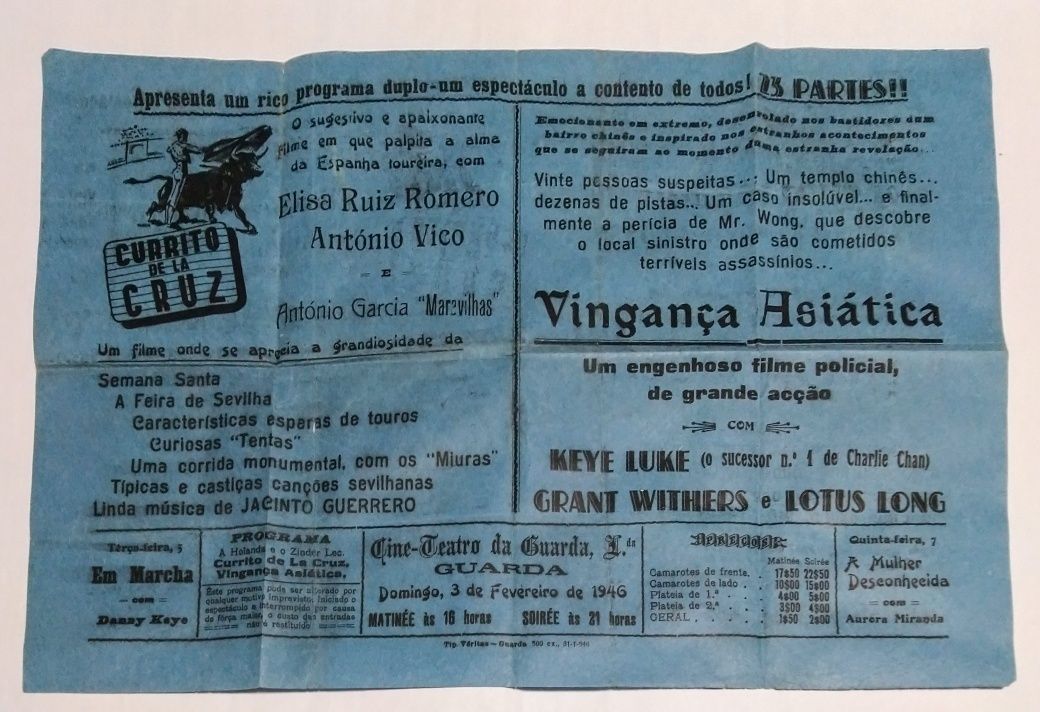 Cartaz do CINE TEATRO Da GUARDA 1946