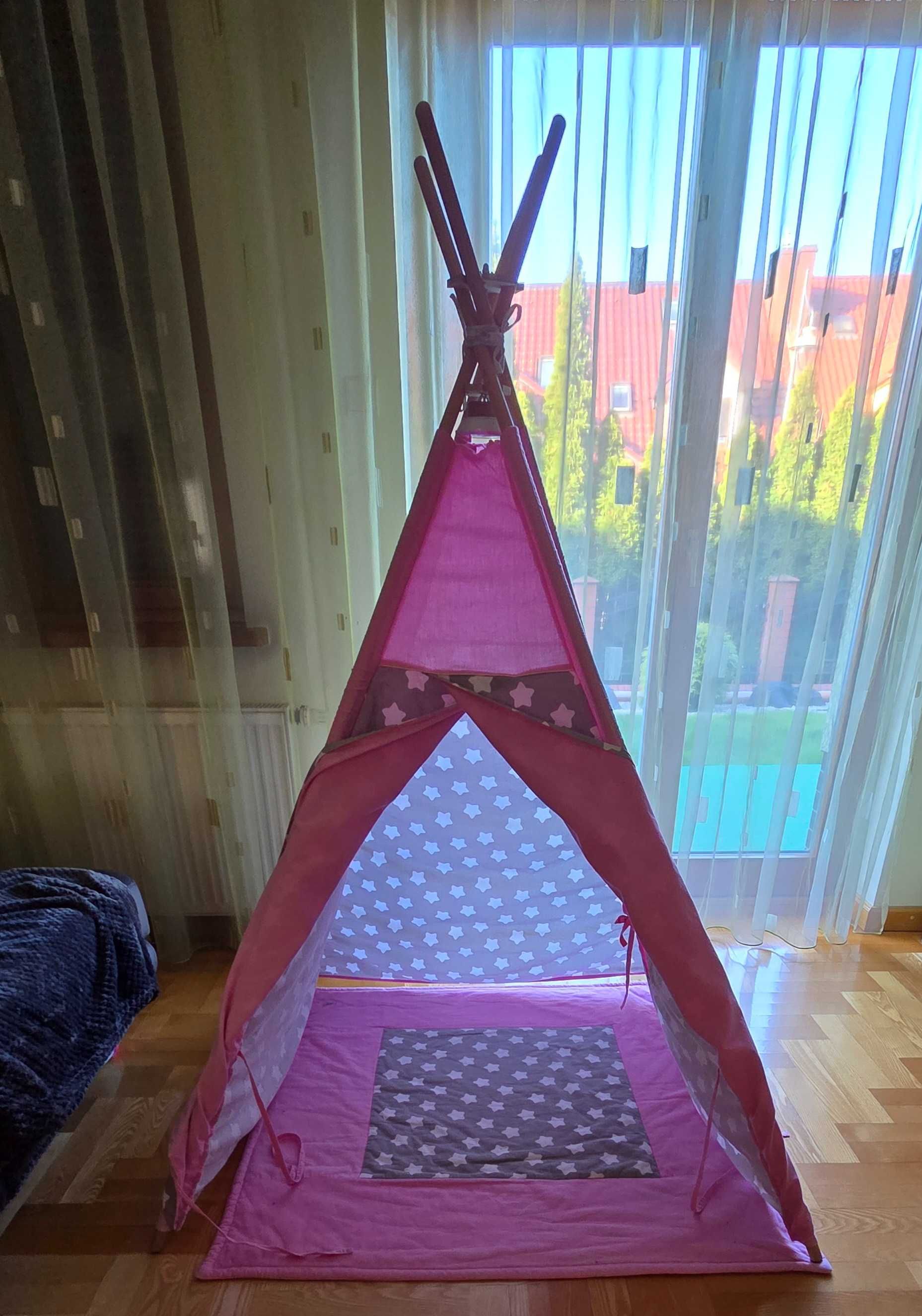 Namiot TIPI stan idealny z dodatkowym stabilizatorem i lampką LED