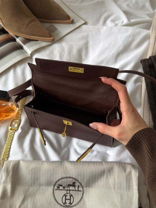 Сумка Hermes Kelly Idealist шоколадна