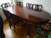 Drewniany stół z krzesłami styl ludwikowski
